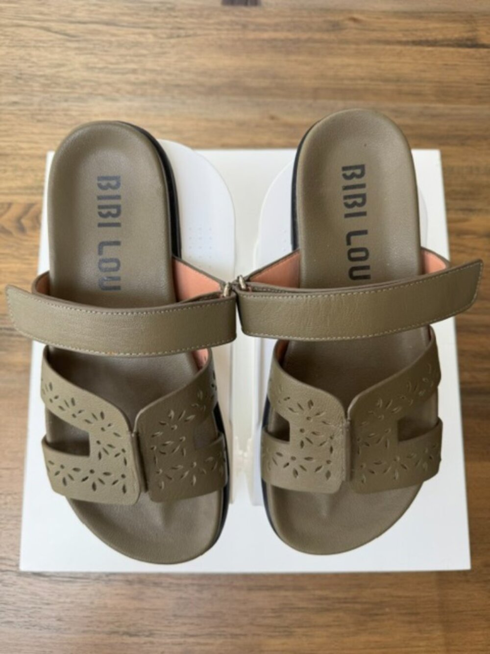 Bibi Lou Cutout Slide Sandals Olive Green